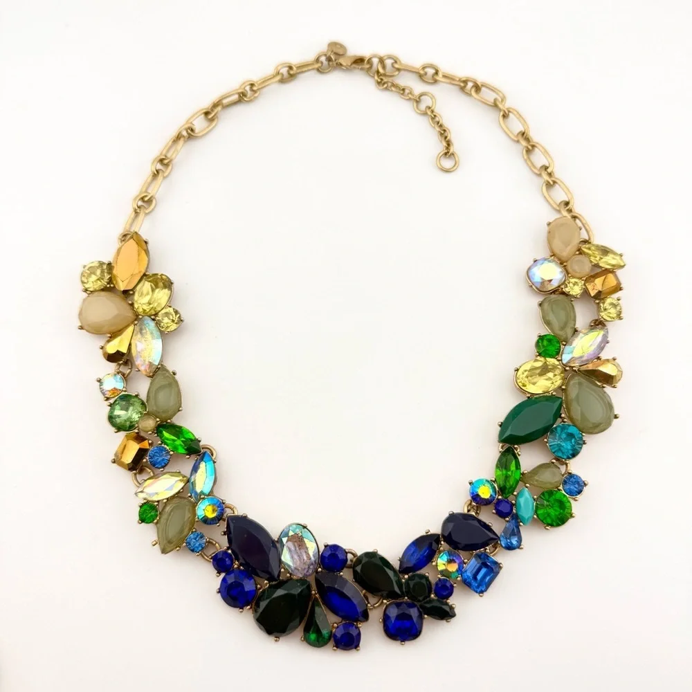 J. Crew Multicolor Ombré Gem Necklace in Blue, Green & Gold